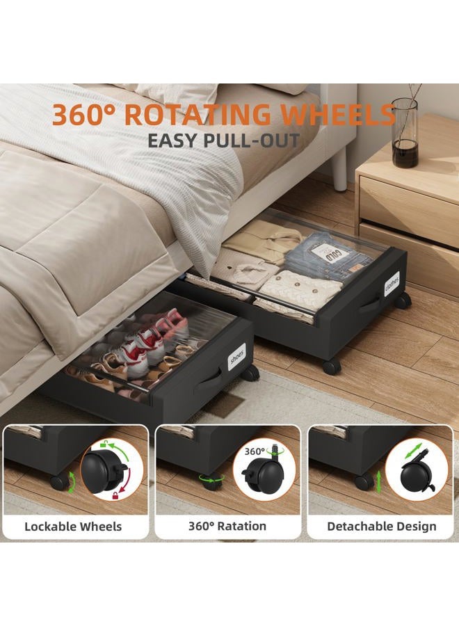 Somdot Pack of 2 Black 48L Underbed Storage Box with Lid, Underbed Storage Box with Wheels, Storage Bag for Duvets, Shoes, Clothes, Bed Box Storage with Zip - Image 4