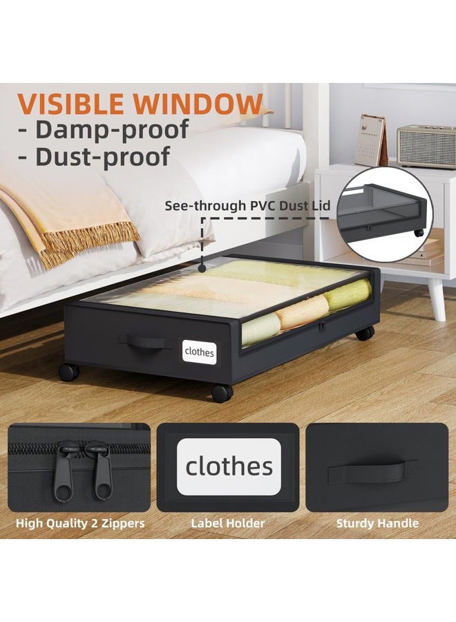 Somdot Pack of 2 Black 48L Underbed Storage Box with Lid, Underbed Storage Box with Wheels, Storage Bag for Duvets, Shoes, Clothes, Bed Box Storage with Zip - Image 3