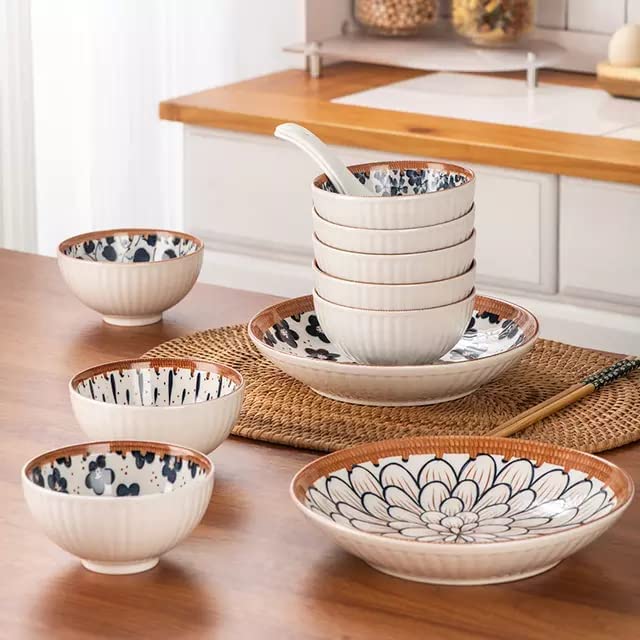 PLENARO Japanese Style Ceramic Rice Bowls Gift Set for Soup Snack Ice Cream Soup Snack Fruit DinnerColorful Kitchen Serving Bowls Sets Microwave Dishwasher Safe Pack of 144B2P4C4S - Image 3