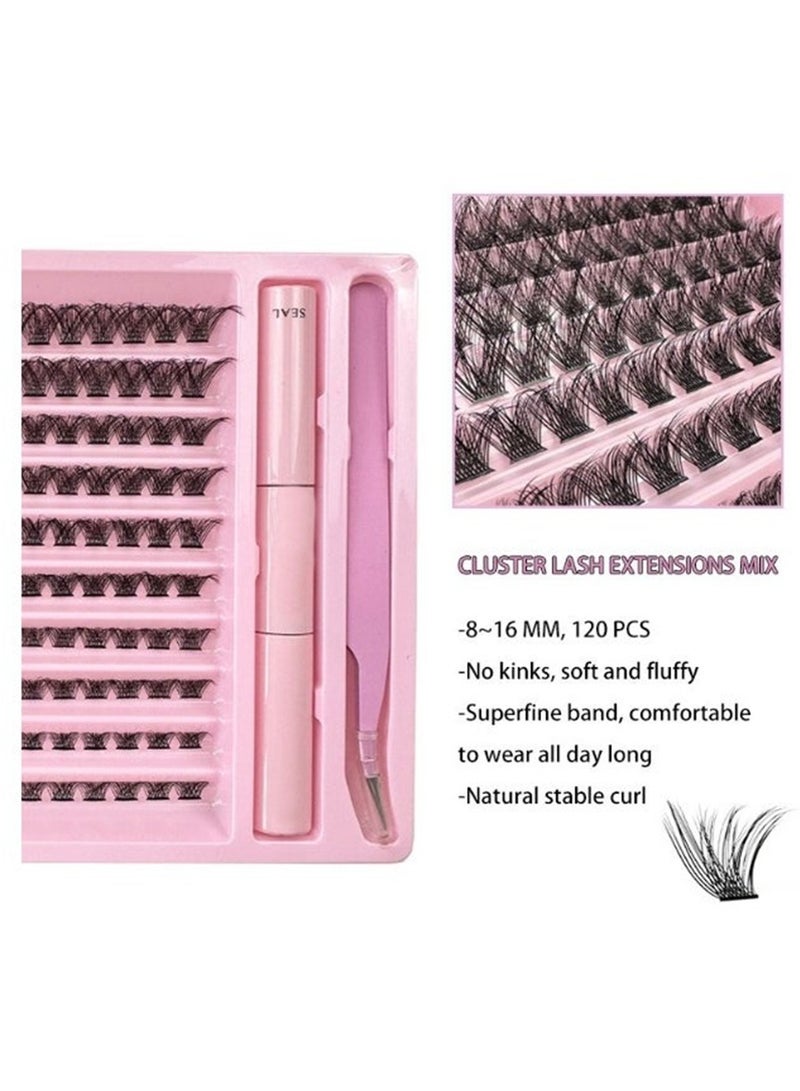 يوڠام رموش صناعية فردية في عبوات - 120 رمش منفوش - امتدادات رموش DIY بمظهر طبيعي - قابلة لإعادة الاستخدام - غراء رموش أسود لاصق - رموش عنقودية بتأثير ثلاثي الأبعاد - رموش صناعية فردية مع غراء للرموش - Image 2