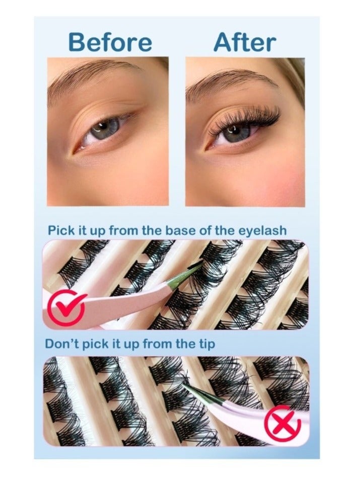 يوڠام رموش صناعية فردية في عبوات - 120 رمش منفوش - امتدادات رموش DIY بمظهر طبيعي - قابلة لإعادة الاستخدام - غراء رموش أسود لاصق - رموش عنقودية بتأثير ثلاثي الأبعاد - رموش صناعية فردية مع غراء للرموش - Image 3