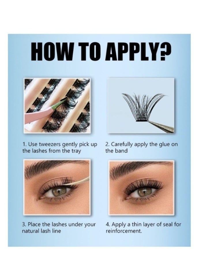 يوڠام رموش صناعية فردية في عبوات - 120 رمش منفوش - امتدادات رموش DIY بمظهر طبيعي - قابلة لإعادة الاستخدام - غراء رموش أسود لاصق - رموش عنقودية بتأثير ثلاثي الأبعاد - رموش صناعية فردية مع غراء للرموش - Image 4