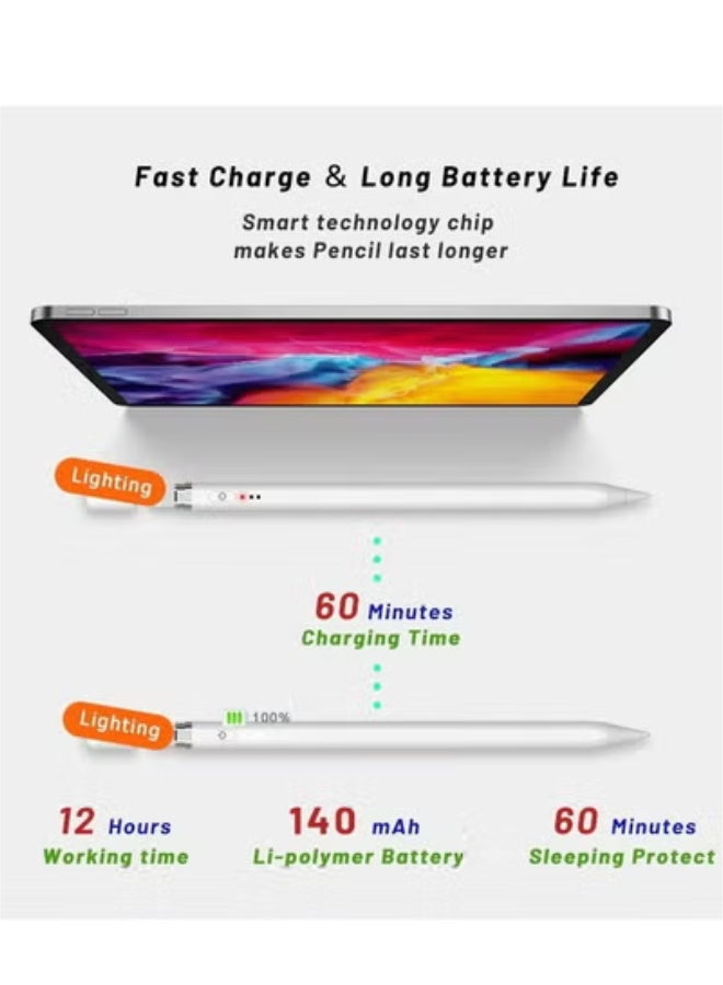 for iPad 2018-2025,(2X Faster Charge), Tilt Sensitivity Stylus Pen, for iPad G6/7/8/9/10/11, iPad Pro 11 & 12.9 inch, iPad Air G5/4/M2/M3, iPad Mini G6/5 - Image 5