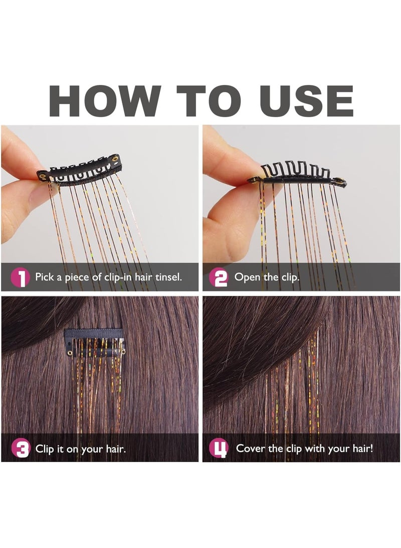 ATRJSZ Hair Tinsel Pack of 12 Pcs Hair Tinsel Clip Kit in 22 Inch Glitter hair Extensions Clip Party Festival Fairy Accessories for Girls Women Kids ﻿ (Golden) - Image 5
