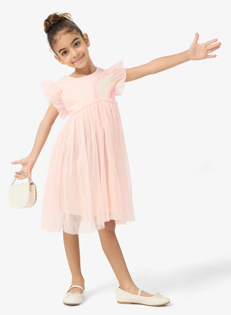 Pinata  Ruffle Shoulder Rainbow Tulle Dress for Women | Best Price UAE