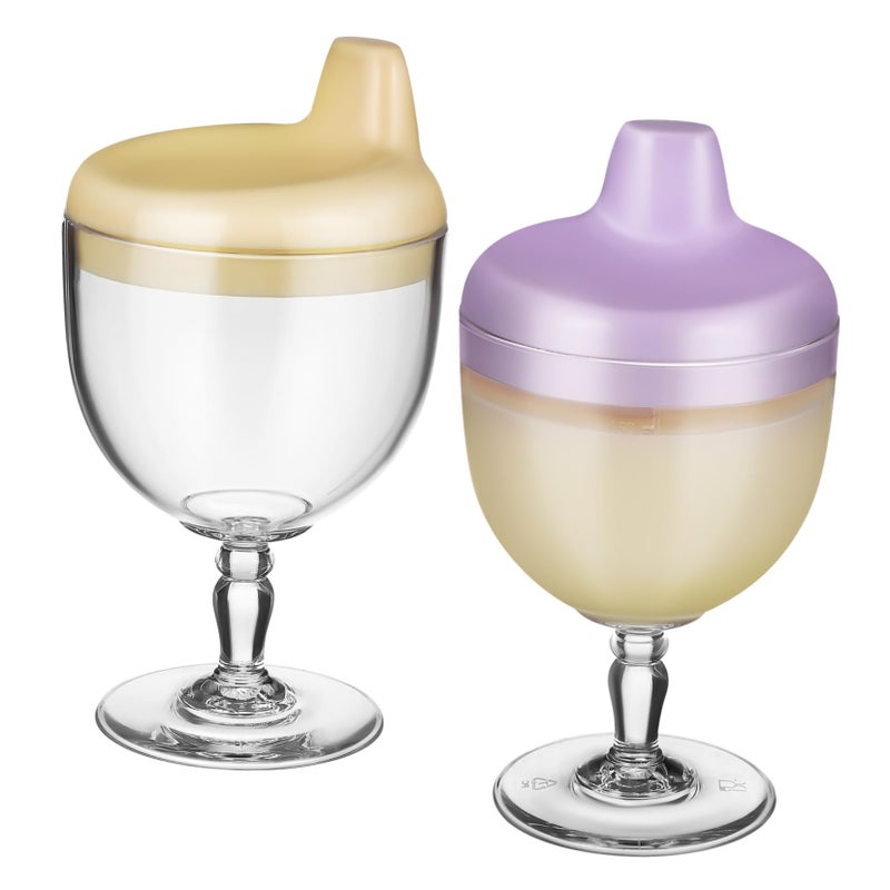 2 Pcs Kids Spill Proof Drinking Cups High Foot Goblet for Juice and Milk Purple and Yellow - Image 2