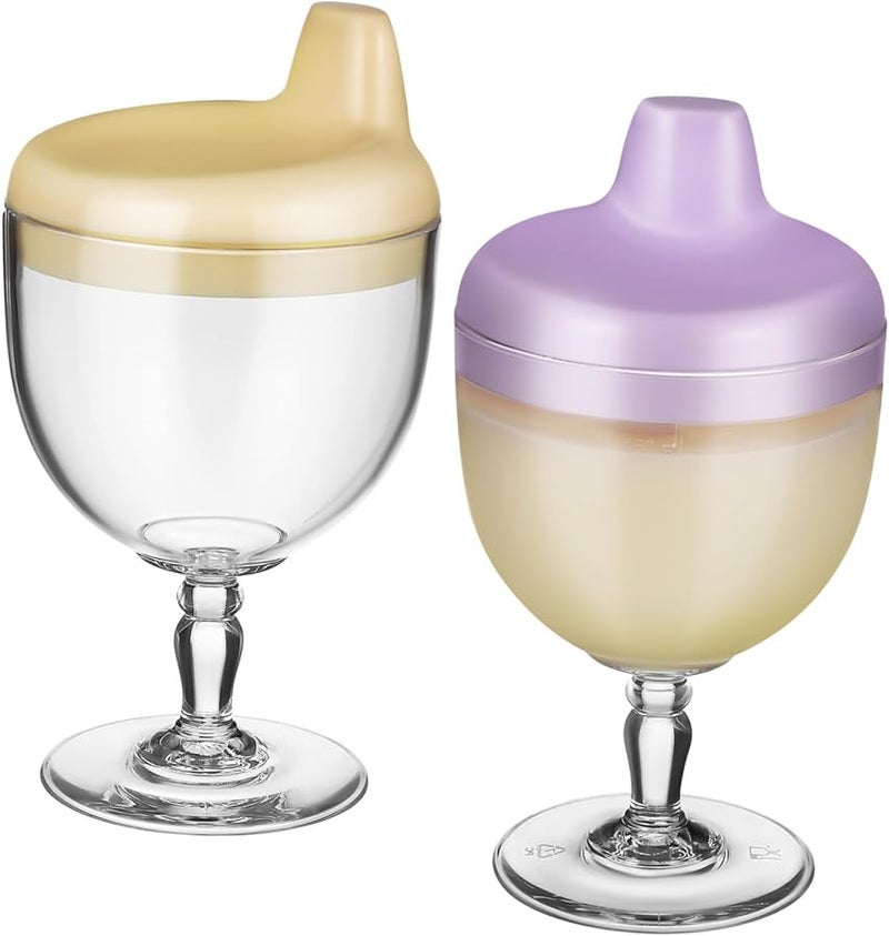 2 Pcs Kids Spill Proof Drinking Cups High Foot Goblet for Juice and Milk Purple and Yellow - Image 1