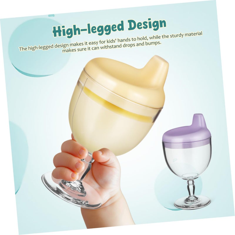 2 Pcs Kids Spill Proof Drinking Cups High Foot Goblet for Juice and Milk Purple and Yellow - Image 4