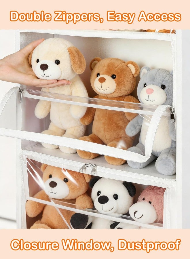KIKJOK Over Door Stuffed Animal Storage, Zipper Closure Hanging Toy Organizer, Nylon Behind Door Organization, Clear Window Bathroom/Bedroom/Closet Holder Bag for Nursery Dorm Room Plush, 1Pack, 5 Tier，Beige - Image 3