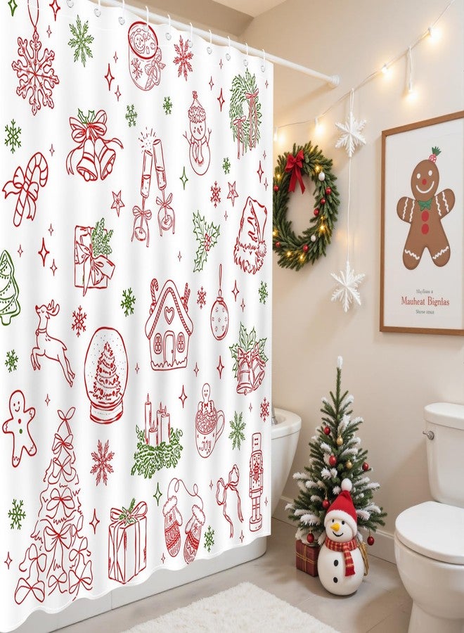 Mocsicka Christmas Shower Curtain for Kids Cute Xmas Tree Candy Ball Snowman Gingerbread Man Shower Curtain for Christmas Bathroom Decor Waterproof Holidays Bath Curtain 72 X 72 Inch - Image 2