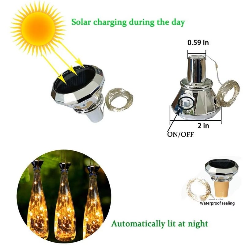 HUMAIZAR Solar Diamond Wine Bottle Lights Waterproof LED Cork Fairy String Lights with Auto 2M 20 LEDs IP65 for Christmas Party Valentines Day Romantic Home Dcor Multi Color Pack of 2 - Image 5