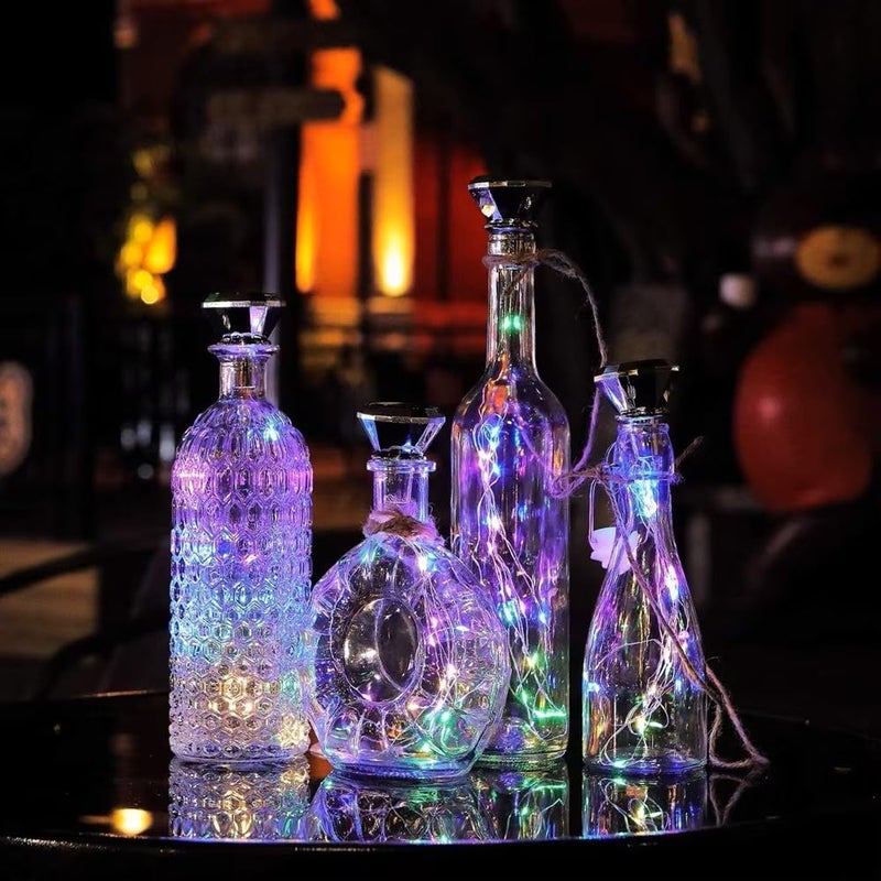 HUMAIZAR Solar Diamond Wine Bottle Lights Waterproof LED Cork Fairy String Lights with Auto 2M 20 LEDs IP65 for Christmas Party Valentines Day Romantic Home Dcor Multi Color Pack of 2 - Image 1