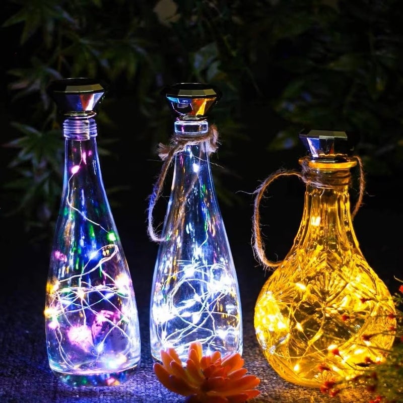 HUMAIZAR Solar Diamond Wine Bottle Lights Waterproof LED Cork Fairy String Lights with Auto 2M 20 LEDs IP65 for Christmas Party Valentines Day Romantic Home Dcor Multi Color Pack of 2 - Image 2