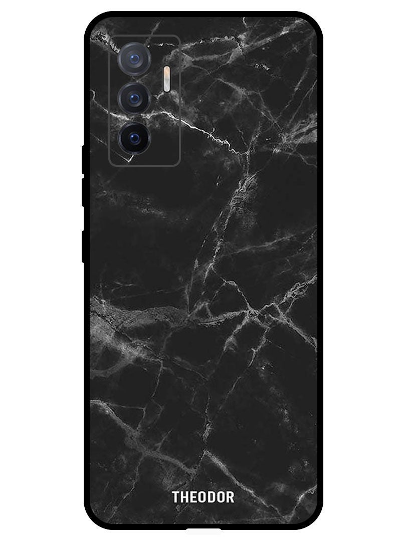 Theodor غطاء واقي مضاد للخدش ومقاوم للصدمات لهاتف VIVO V23E/V23E 5G بتصميم الرخام الأسود - Image 1