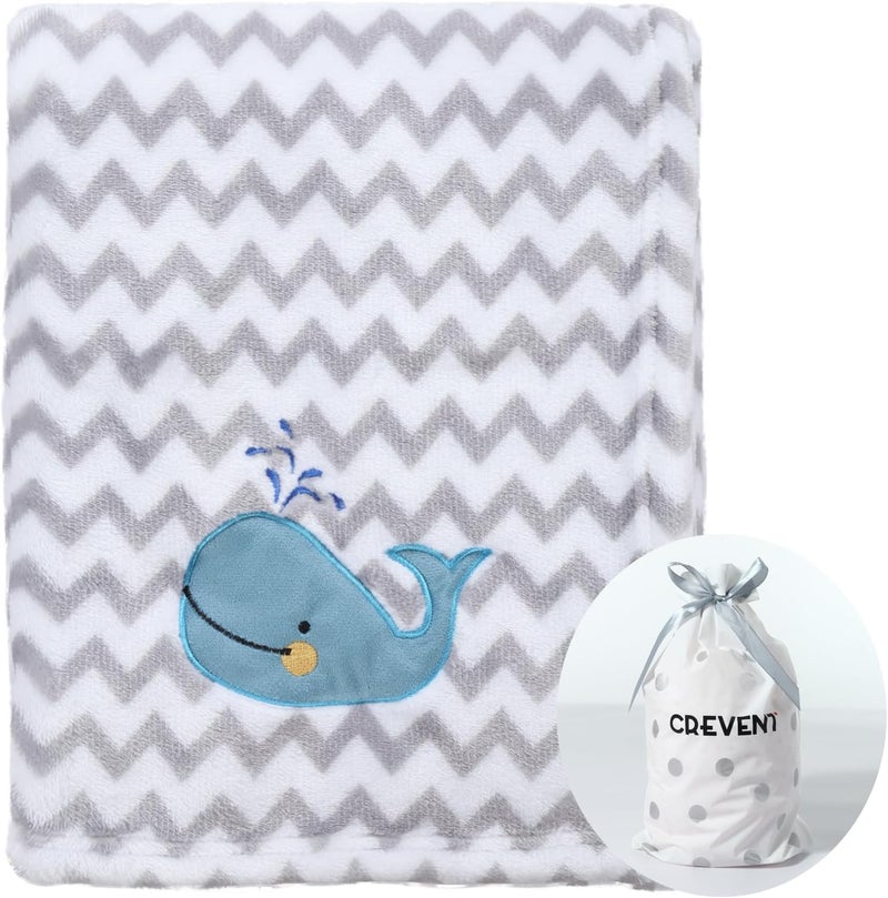 CREVENT 76x102cm Cute Cozy Fluffy Warm Baby Blanket for Girls Boys Infants Toddlers' Bedding Crib Cot Stroller, Baby Shower Newborn - Whale - Image 1
