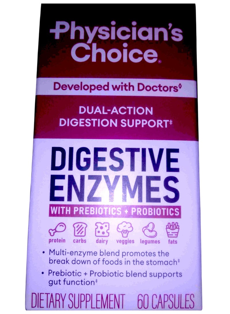 Physician's CHOICE Digestive Enzyme Blend with Prebiotics + Probiotics, 60 Capsules - Image 1