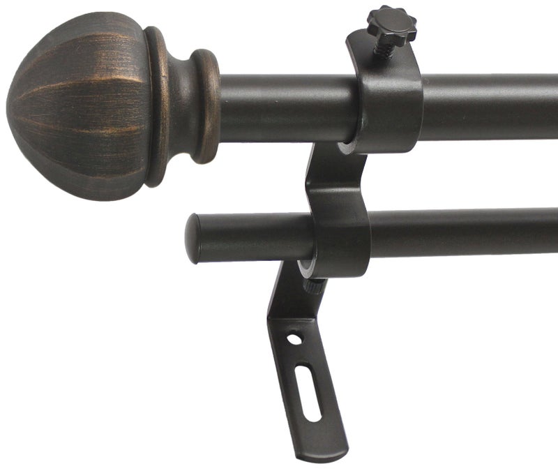 Decopolitan Facet Ball 5/8" Double Curtain Rod Set, 26 to 48 Inches, Vintage Bronze - Image 1
