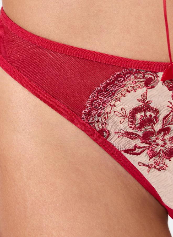 تايك تو طقم حمالة صدر بسلك دعم وربطة أمامية من الدانتيل المطرز مع سروال داخلي - Image 4