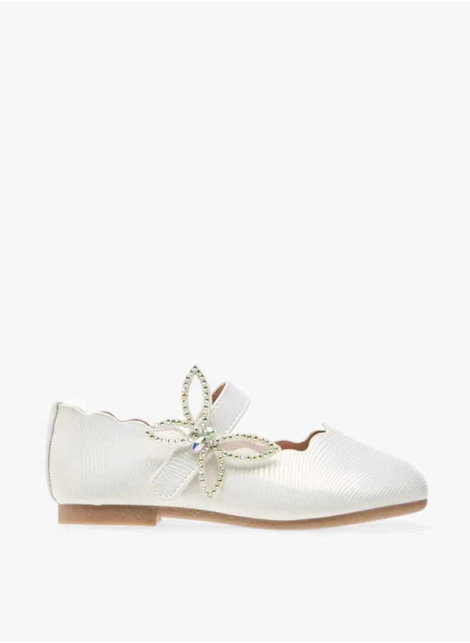 JUNIORS Girls Textured Ballerinas With Butterfly Accent Hook And Loop Closure Ramadan Collection