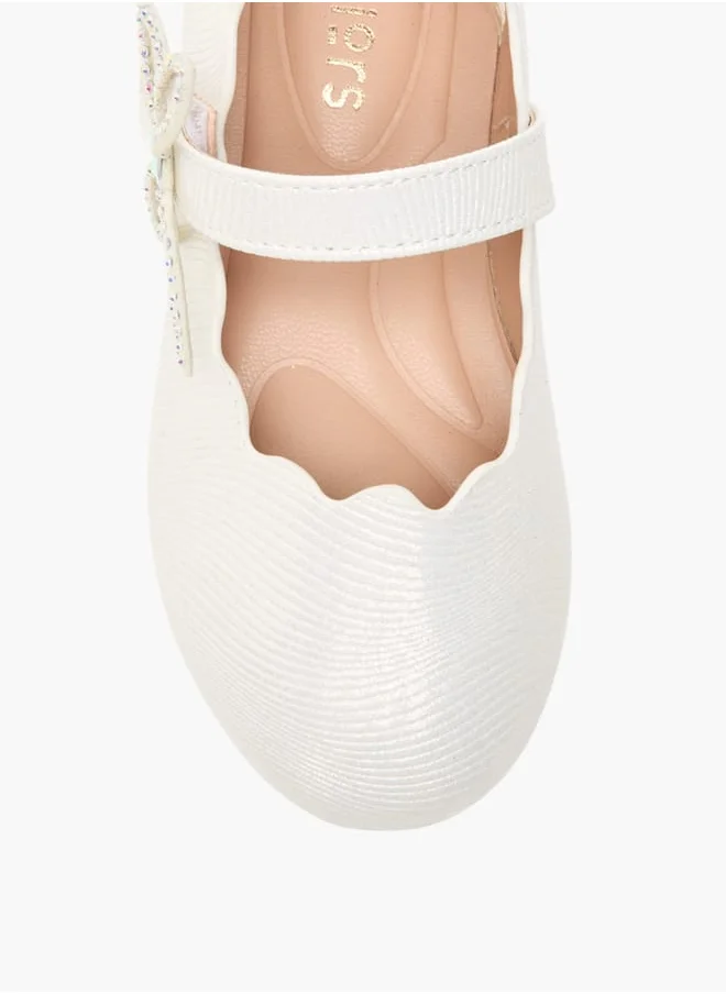 JUNIORS Girls Textured Ballerinas With Butterfly Accent Hook And Loop Closure Ramadan Collection
