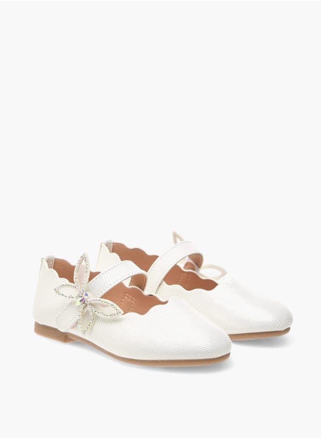 JUNIORS Girls Textured Ballerinas With Butterfly Accent Hook And Loop Closure  - Image 2