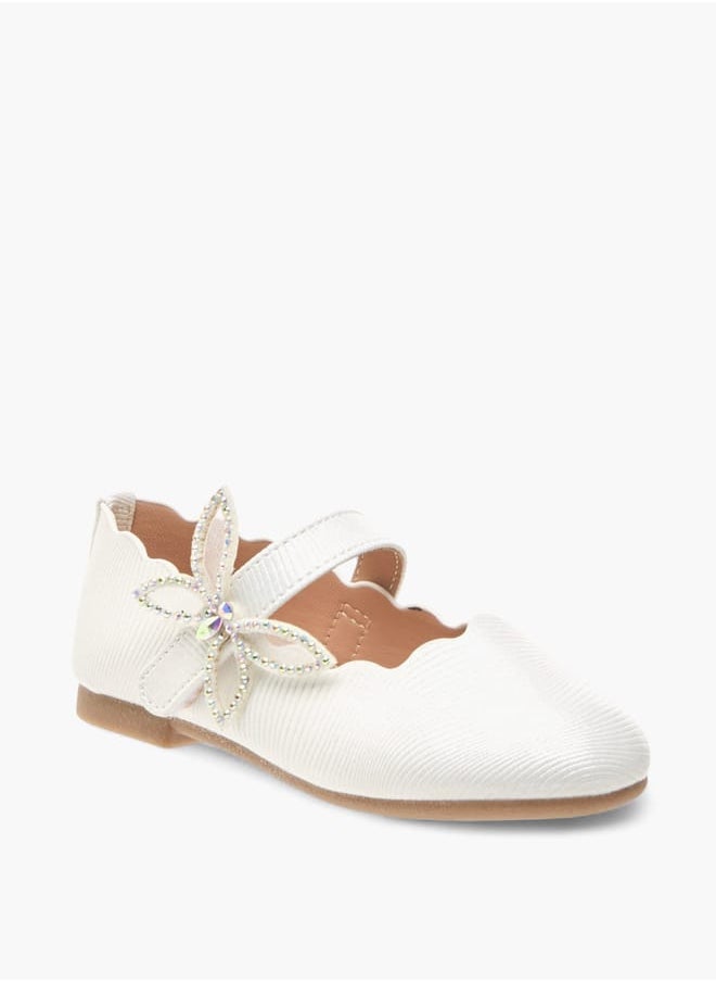 JUNIORS Girls Textured Ballerinas With Butterfly Accent Hook And Loop Closure  - Image 1
