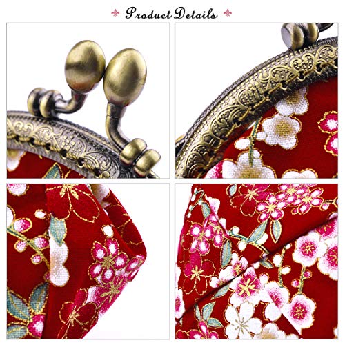 Oyachic Coin Purse,Floral Change Purse,Vintage Coin Pouch,Small Wallet with Kiss Lock Clasp for Women,Girls,Red - Image 4