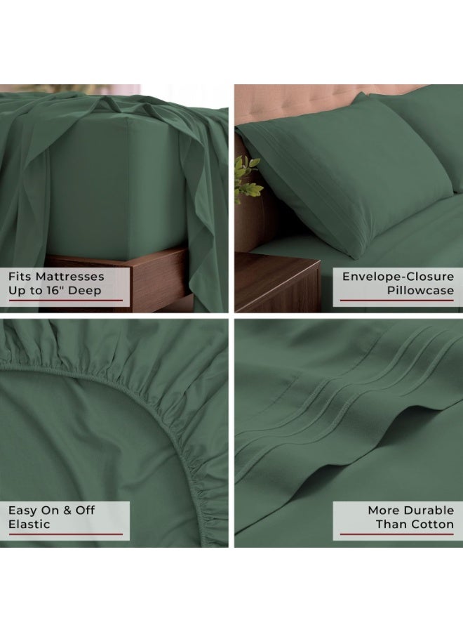 Mellanni King Sheets Set - 4 PC Iconic Collection Bedding - Hotel Luxury, Extra Soft, Cooling Bed Sheets - Wrinkle, Fade, Stain Resistant (King, Emerald Green) - Image 5