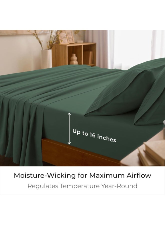 Mellanni King Sheets Set - 4 PC Iconic Collection Bedding - Hotel Luxury, Extra Soft, Cooling Bed Sheets - Wrinkle, Fade, Stain Resistant (King, Emerald Green) - Image 2