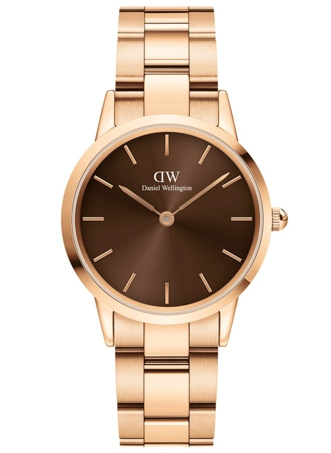 DW Home - Iconic Link Amber Brown Round Watch for Women 28mm Dial with Rose Gold Stainless Steel Strap DW00100463 - Image 1