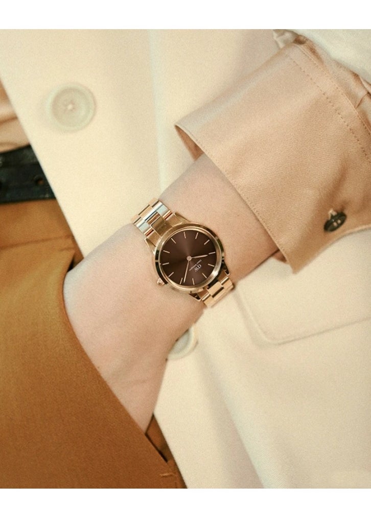 DW Home - Iconic Link Amber Brown Round Watch for Women 28mm Dial with Rose Gold Stainless Steel Strap DW00100463 - Image 1