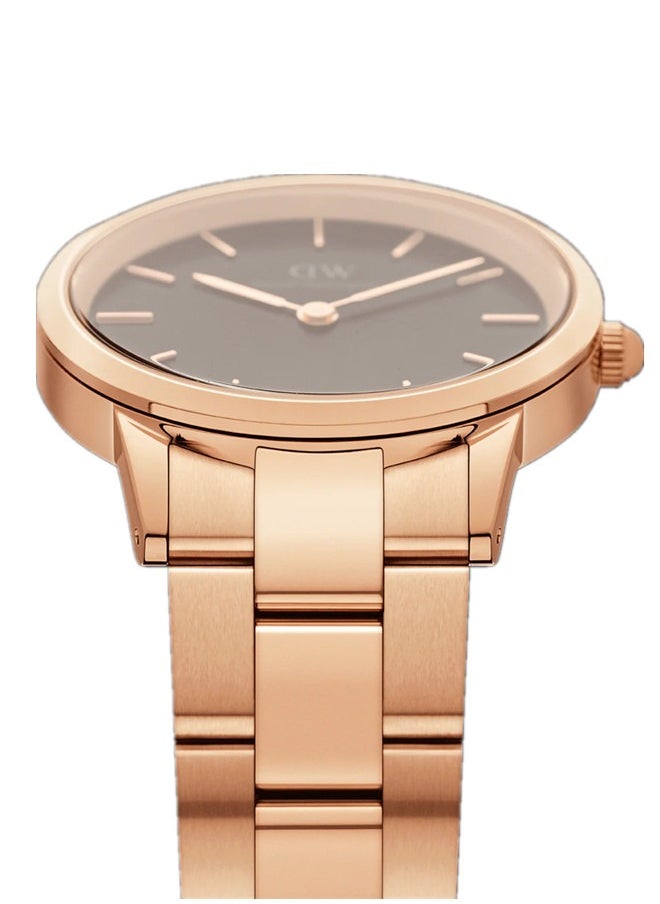DW Home - Iconic Link Amber Brown Round Watch for Women 28mm Dial with Rose Gold Stainless Steel Strap DW00100463 - Image 1