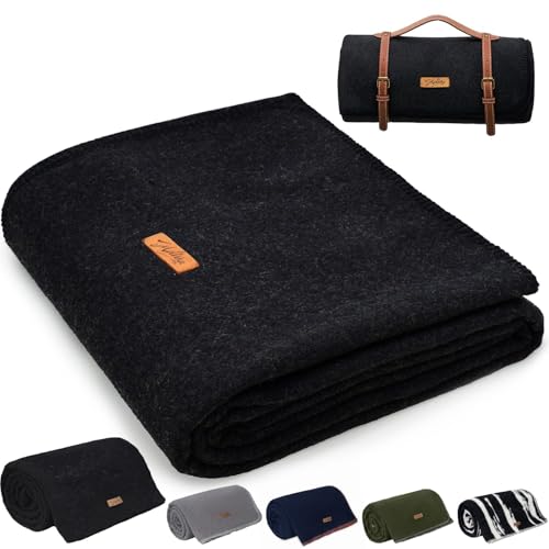 Molithe 100 Wool Blanket 62 x 86 Warm Thick Washable Military Wool Blanket Great for Camping Outdoors Sporting Events Survival KitsCarbon Black