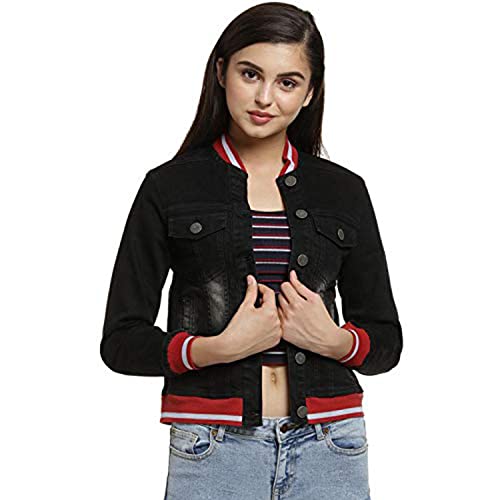 Campus Sutra Women's Solid Black Dark-Washed Regular Fit Denim Jacket For Winter Wear Collared Neck Full Sleeve Buttoned Casual Jacket For Woman & Girl Western Stylish Jacket For Women - Image 1