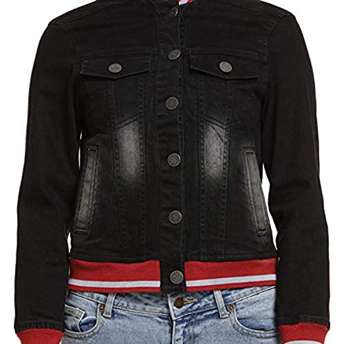 Campus Sutra Women's Solid Black Dark-Washed Regular Fit Denim Jacket For Winter Wear Collared Neck Full Sleeve Buttoned Casual Jacket For Woman & Girl Western Stylish Jacket For Women - Image 5