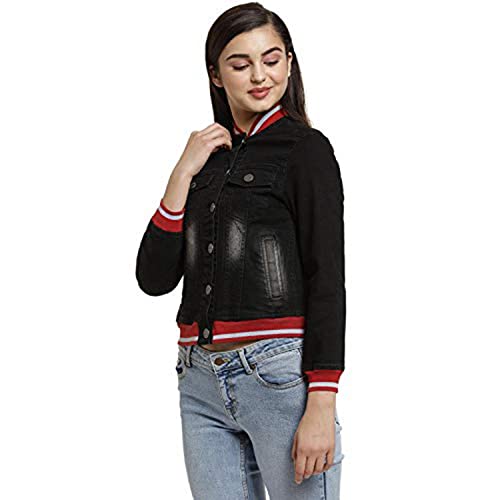 Campus Sutra Women's Solid Black Dark-Washed Regular Fit Denim Jacket For Winter Wear Collared Neck Full Sleeve Buttoned Casual Jacket For Woman & Girl Western Stylish Jacket For Women - Image 2