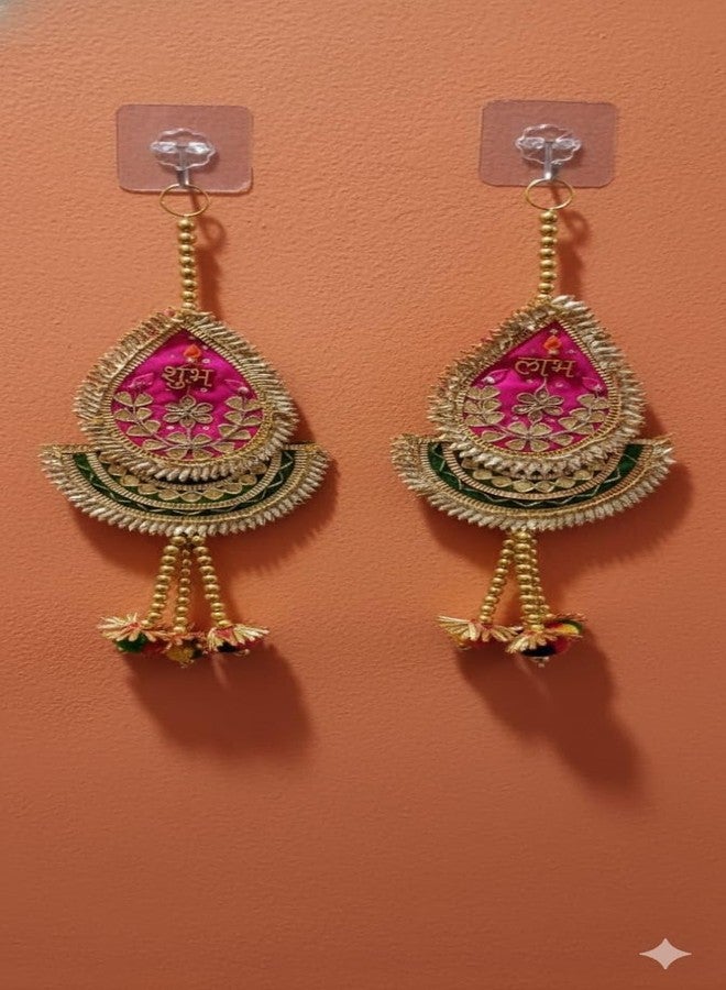 KOOGLY Fabric Hangings with Gota Patti Work, Handcrafted Decor for Diwali Festive Celebration, Puja,Home Decoration, Wedding, Main Door Entrance (Green Pink) - Image 3