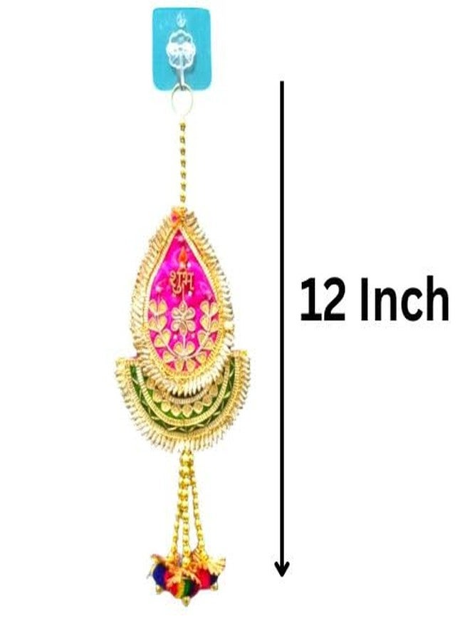 KOOGLY Fabric Hangings with Gota Patti Work, Handcrafted Decor for Diwali Festive Celebration, Puja,Home Decoration, Wedding, Main Door Entrance (Green Pink) - Image 4