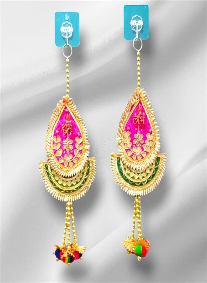 KOOGLY Fabric Hangings with Gota Patti Work, Handcrafted Decor for Diwali Festive Celebration, Puja,Home Decoration, Wedding, Main Door Entrance (Green Pink) - Image 2
