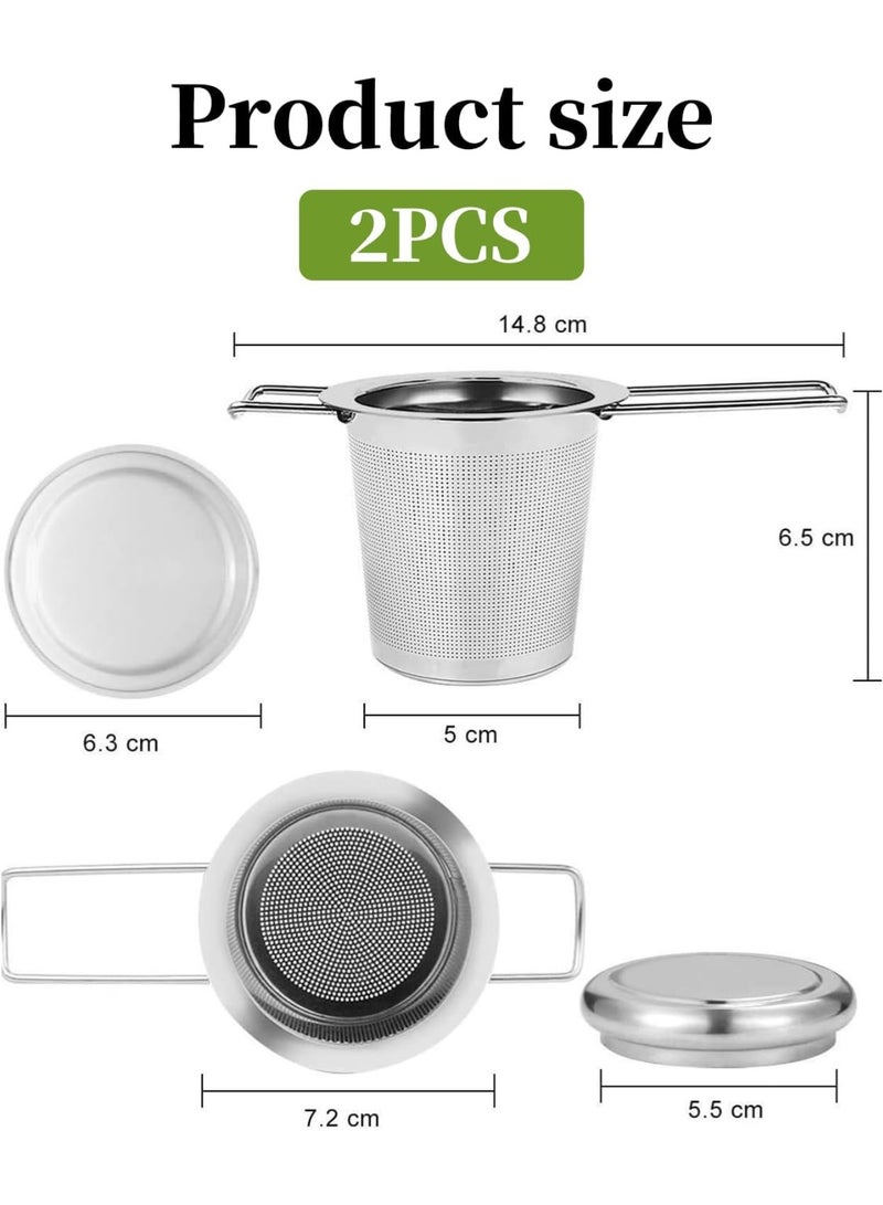 2PCS 304 الفولاذ المقاوم للصدأ Tea Infuser مع الغطاء ، مصفية شبكة رقيقة إضافية لشاي الأوراق الفضيحة ، مقبض الشاي القابل للطي للكوب ، الأكواب والأواني ، غسالة الصحون آمنة - Image 3