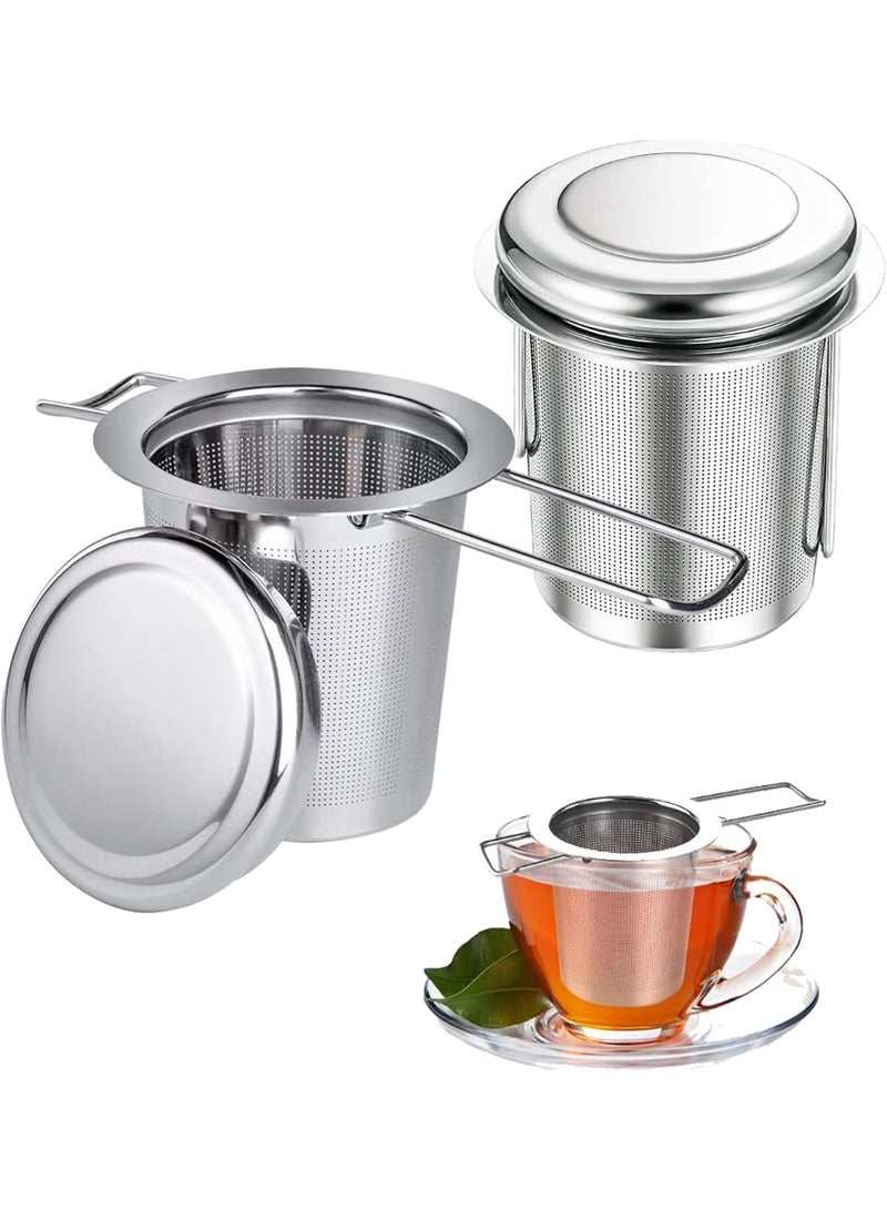 2PCS 304 الفولاذ المقاوم للصدأ Tea Infuser مع الغطاء ، مصفية شبكة رقيقة إضافية لشاي الأوراق الفضيحة ، مقبض الشاي القابل للطي للكوب ، الأكواب والأواني ، غسالة الصحون آمنة - Image 1
