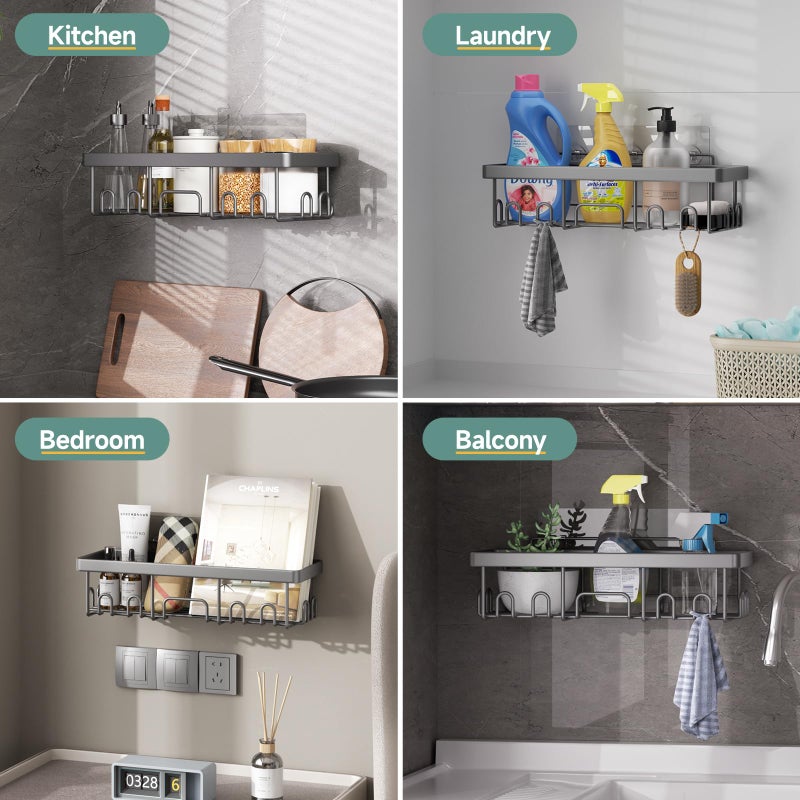 Veken Adhesive Shower Caddy 5-Pack Heavy Weight Bearing Large Wall Mounted Shower Shelves Rack Organizer Storage Accessories with Soap Dish&Toothbrush Holder Ideal for Bathroom Home&Kitchen Gray - Image 4