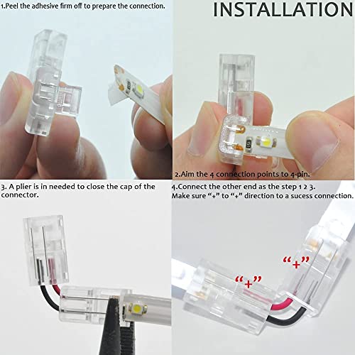 protium موصلات LED على شكل L لأضواء الشريط، موصلات LED بزاوية قائمة، محول شريط ضوء LED بدون لحام لأضواء الشريط ذات اللون الواحد (لشريط ضوء أحادي اللون 2 دبوس 10 مم)، 5 قطع - Image 4