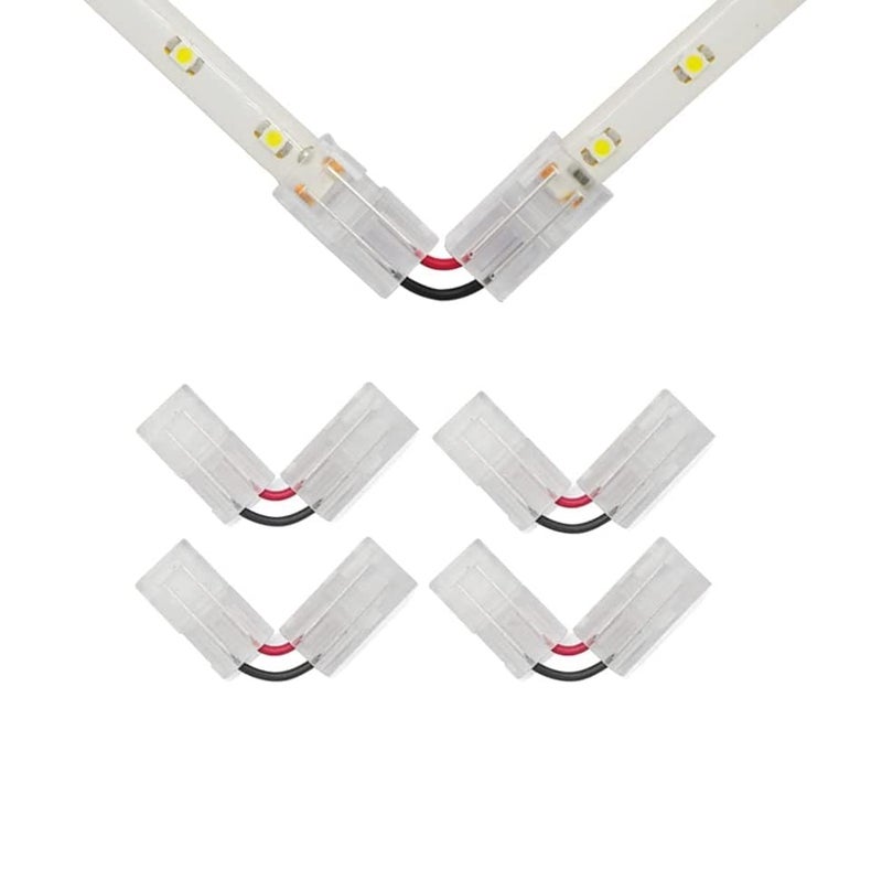 protium موصلات LED على شكل L لأضواء الشريط، موصلات LED بزاوية قائمة، محول شريط ضوء LED بدون لحام لأضواء الشريط ذات اللون الواحد (لشريط ضوء أحادي اللون 2 دبوس 10 مم)، 5 قطع - Image 1