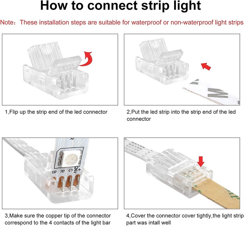 protium موصلات LED على شكل L لأضواء الشريط، موصلات LED بزاوية قائمة، محول شريط ضوء LED بدون لحام لأضواء الشريط ذات اللون الواحد (لشريط ضوء أحادي اللون 2 دبوس 10 مم)، 5 قطع - Image 3
