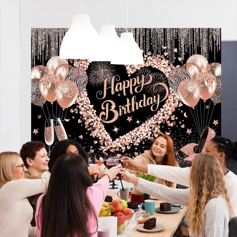 Mocsicka Women Happy Birthday Backdrop Pink Glitter Balloon Girls Birthday Background for Women Party Decorations Photo Booth Props (7x5ft) - Image 5