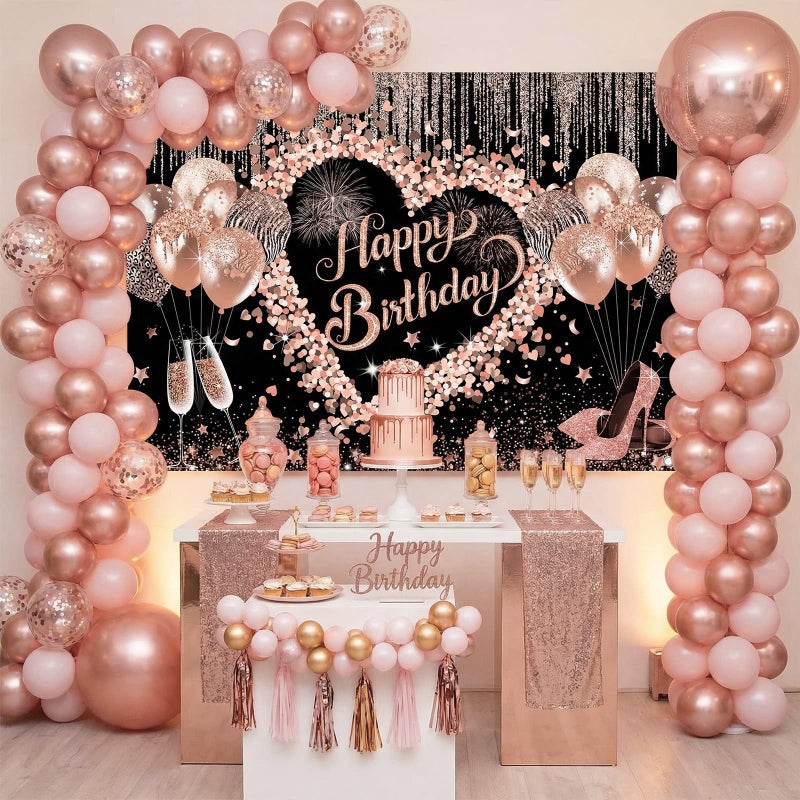 Mocsicka Women Happy Birthday Backdrop Pink Glitter Balloon Girls Birthday Background for Women Party Decorations Photo Booth Props (7x5ft) - Image 3