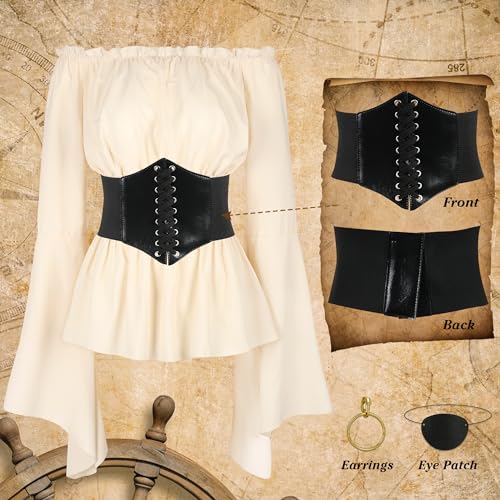 CICOCI Pirate Costume For Women With Accessories Renaissance Blouse Top Belt Headscarf Full Outfits Halloween Costume - Image 5