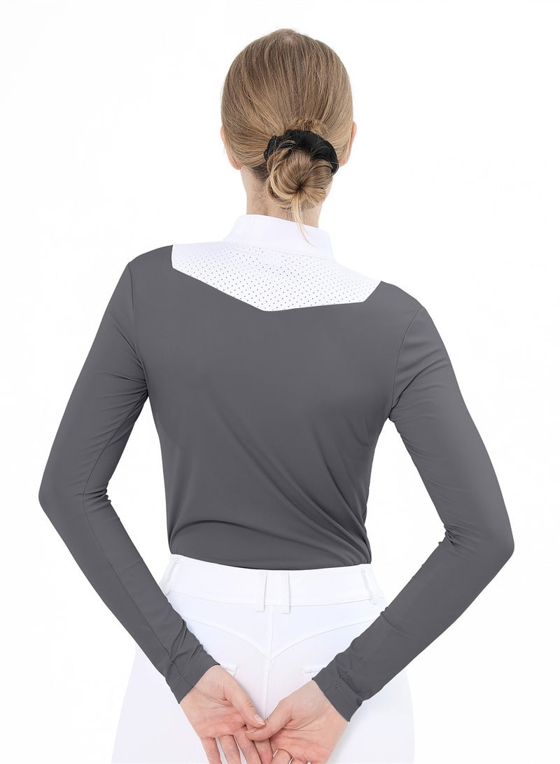 general Women Equestrian Long Sleeve Shirts Riding Horse Clothes Breathable Rider Show Base Layer T-shirt Training Top - Image 4
