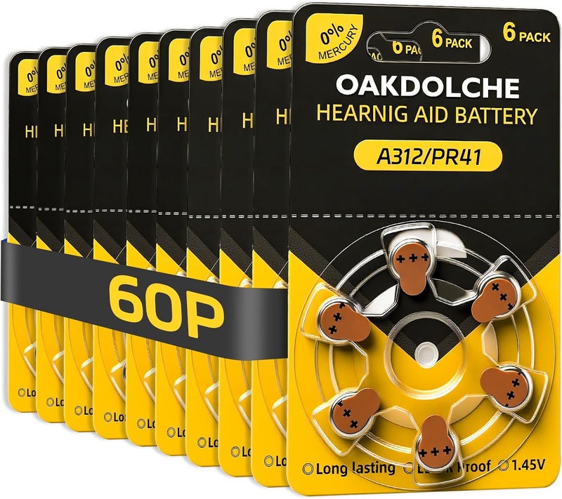 OAKDOLCHE Hearing Aid Batteries Size 312, 60 Count, Mercury Free Zinc Air, 1.45 Volt Long Lasting & Easy to Open - Image 1